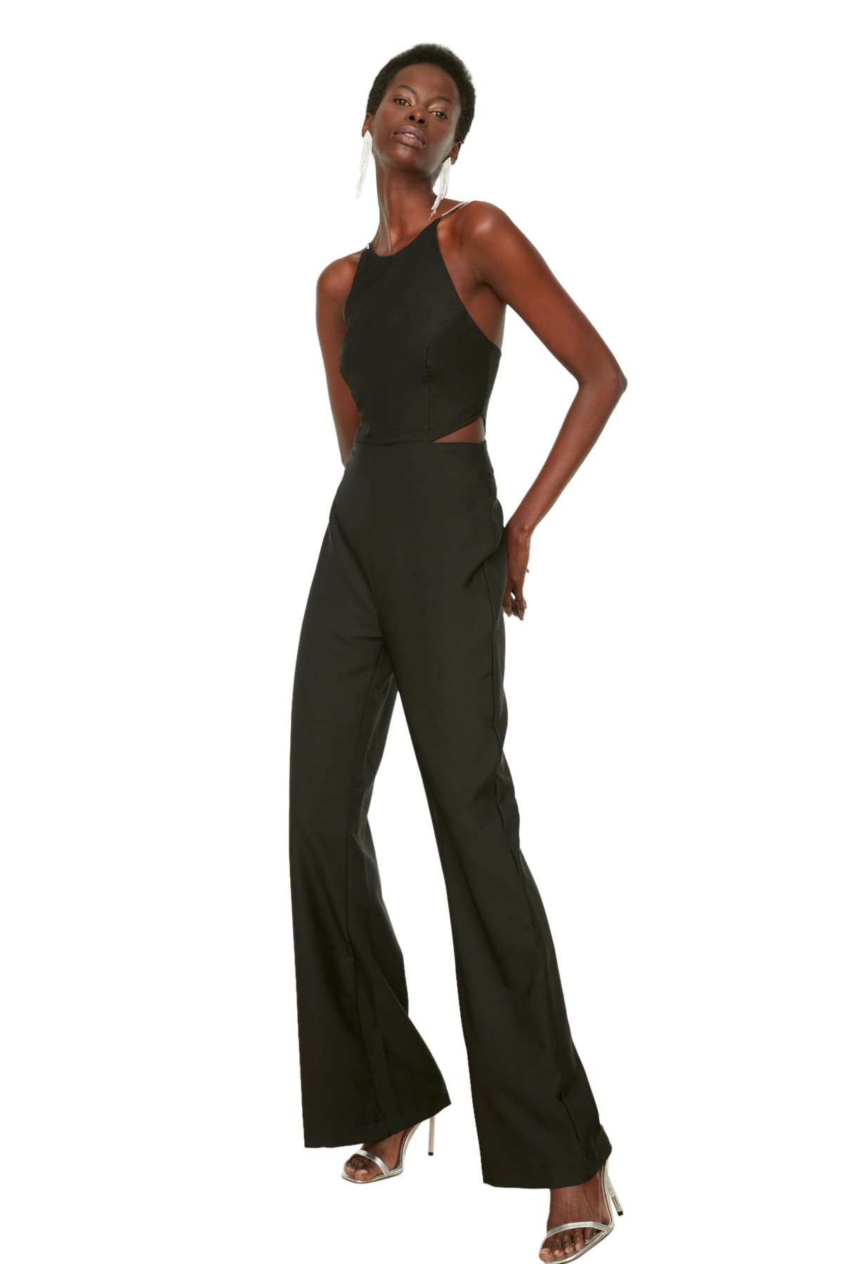 Trendyol Damen Schwarz -E Taille Detaillierter Stein-Hängender Overall, 34