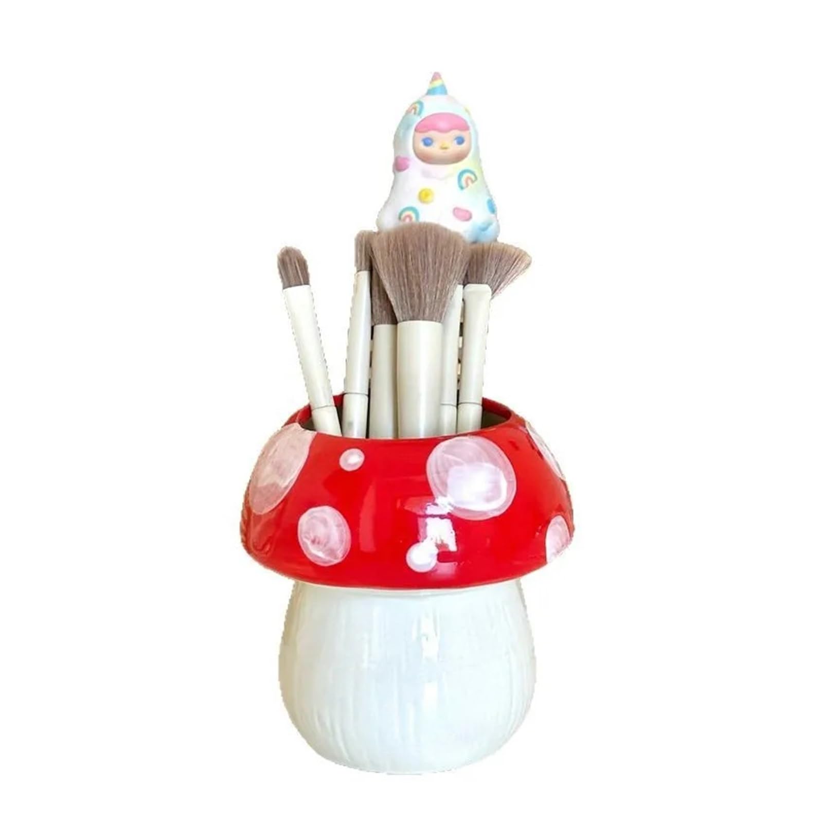XUCZHAI Cute Ceramic Mushroom Desktop Storage Makeup Brush Holder Pen Creative Ornament(Red)