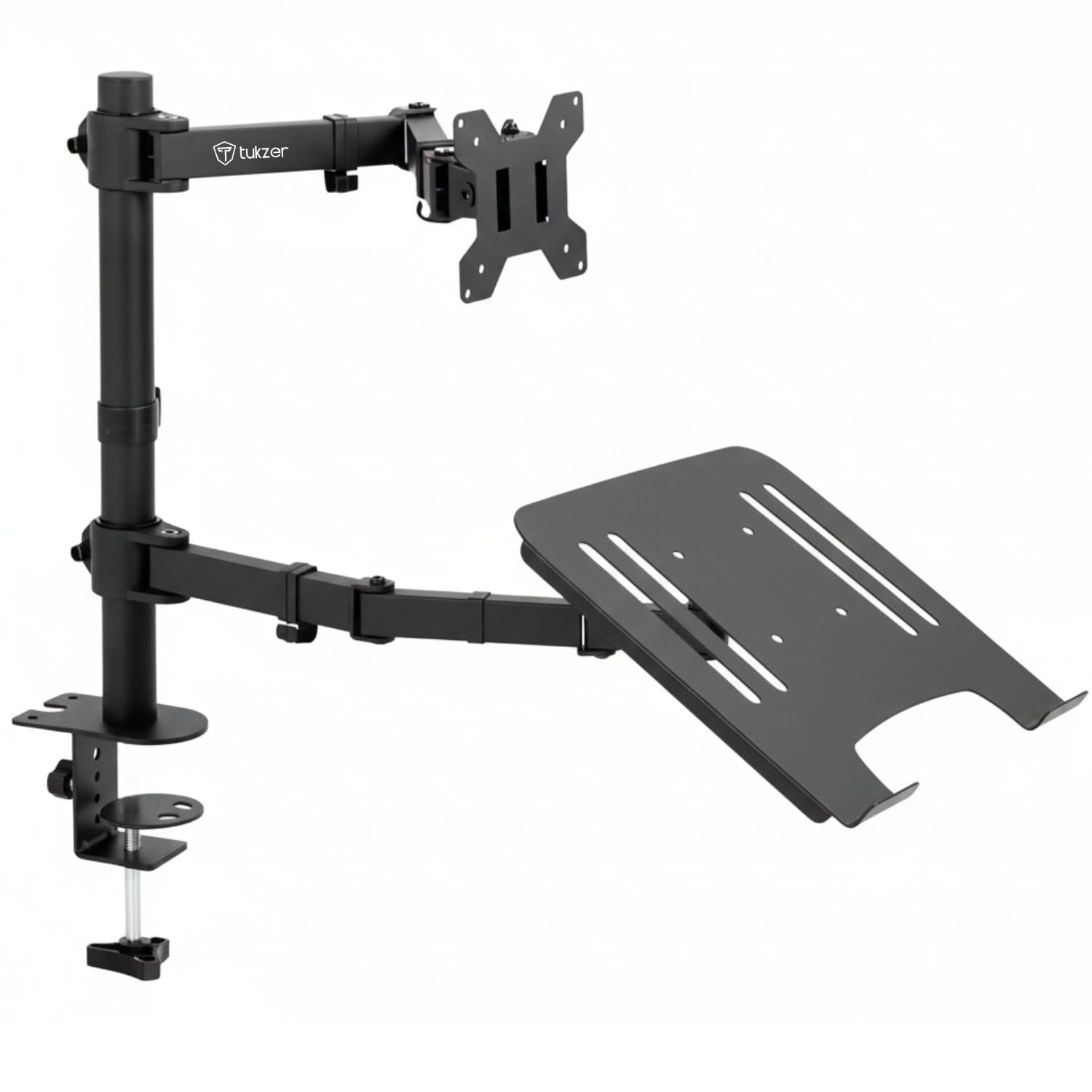 Tukzer Monitor & Laptop Desk Arm Stand, Basic Pole Mount for 13-32 Inch Computer Screen Monitors for Dell, LG, Samsung,HP,Lenovo,Acer,ASUS, Tilt Adjustable,Tray for Laptops,Notebooks Upto 17", Tablet-image-19