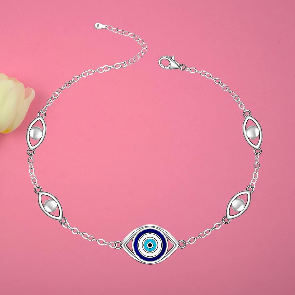 Evil Eye Anklet Blue Evil Eye Ankle Bracelets for Women Sterling Silver Greek Turkish Good Luck Anklets Jewelry Dainty Summer Mothers Day Gifts Adjustable - Image 4
