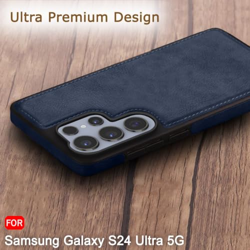 Image of TheGiftKart Genuine Leather Finish Back Cover Case for Samsung Galaxy S24 Ultra 5G | Shockproof Design | Raised Edges for Camera & Screen Protection | Stunning Minimalist Design Back Cover (Blue)