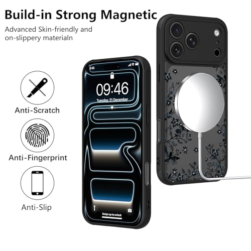 Image of KANGHAR Case for iPhone 17 Pro Florals Pattern | [Compatible with Magsafe] Cute Flower Branch Protective Magnetic Case for Girls Women Men