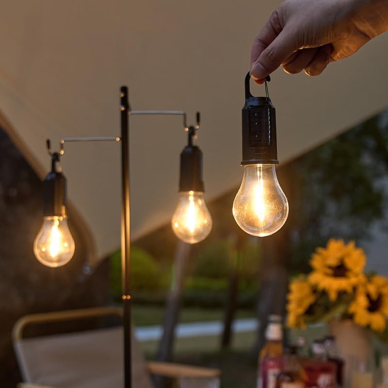 Miniatura 6 de Luces solares para acampar con gancho, lámpara colgante para campamento al aire libre, pequeña bombilla recargable con gancho de clip, 3 modos de