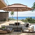 LAUSAINT HOME 10ft Patio Umbrella with Solar Lights, 3 Tier Outdoor Umbrellas for Patio Pool Deck Market, Table Umbrella with Push Button Tilt, Easy Crank, Aluminum Pole, 24 LED Lights, Beige