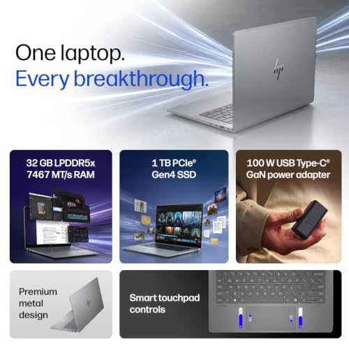 Image of HP OmniBook 7 OLED ● Intel Core Ultra X7 358H● 50 Tops● 32GB LPDDR5x● 1TB SSD● 3K(2880 x 1800)●14'' /35.6cm● 500nits● 0.2ms ●Win11● Office24● Silver● 1.4kg● hg0062TU● GaN Charger● MIL-STD tested Laptop