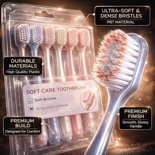 Image of Ultra Soft Bristle Toothbrush Set 6 PCS Manual Toothbrush with 15MM Dense Brush Head Soft Care Toothbrush Pack