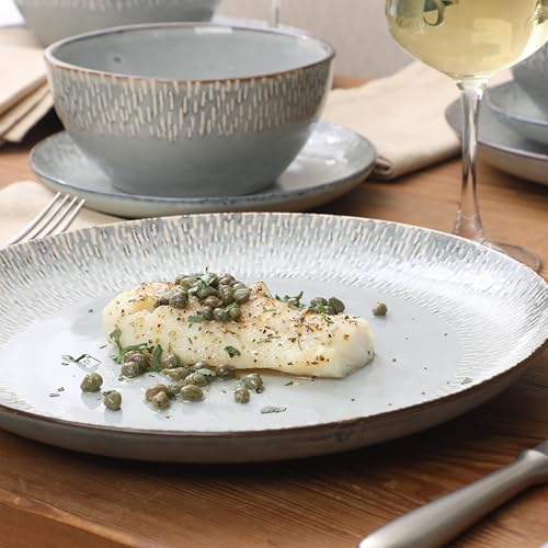 Image of Gibson Elite Jasper 16 Piece Plates and Bowls Reactive Glaze Dishes Stoneware Ceramic Dinnerware Set - Service for 4 - Grey