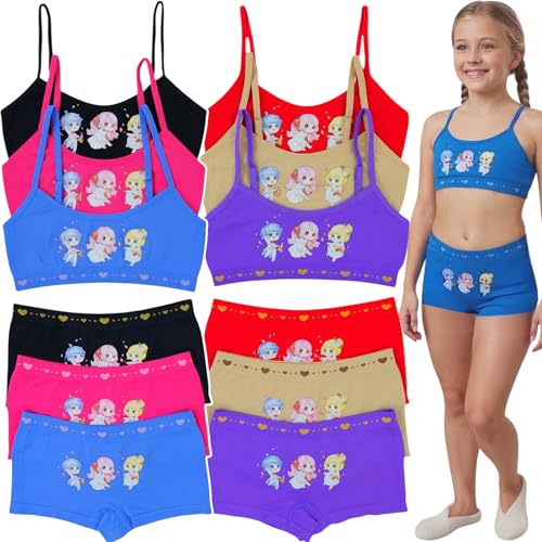 Image of ToBeInStyle Girl Pack of 6 Set Spaghetti Strap Training Bras & Boyshorts Bikinis