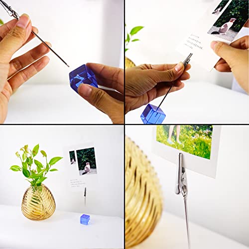 Desktop Picture Holders, 10 Pcs Rainbow Colors Polaroid Photo Clip Stand For Paper Name Place Card Postcard Memo Menu Note Memory Photo Christmas Wedding Number Card Display With High Clear Cube Base #TOP4