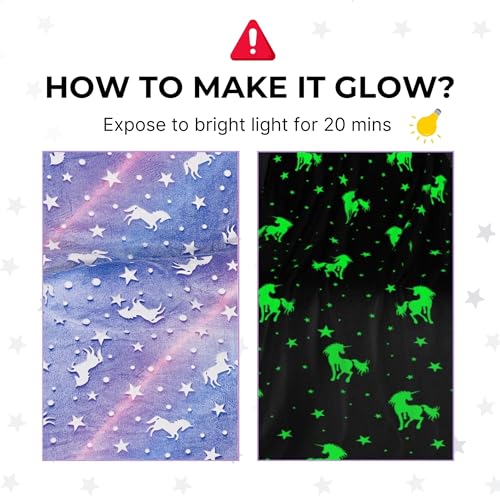 Image of Famyo Glow in The Dark Kids Flannel Fleece Blanket Combo 200x152 cm | Soft warm machine washable blanket, purple & pink, ideal for boys & girls, cozy double bed throw