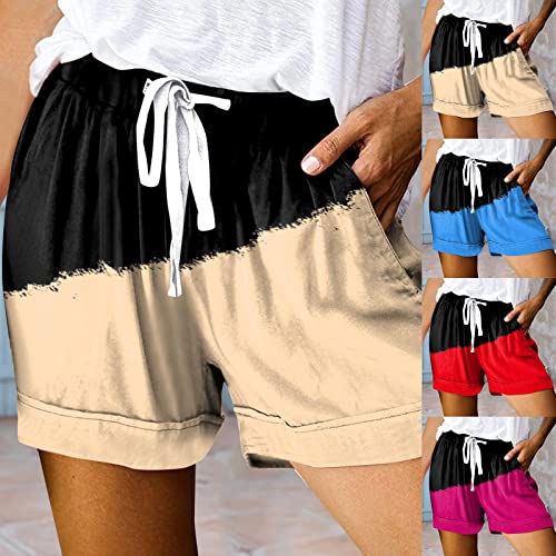 Jumesgu Shorts For Women Casual Linen Drawstring Shorts Floral Wide Leg Cute Athletic Shorts With Pockets Red #TOP3