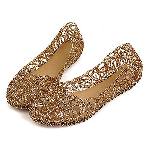 Domucos 12345465646 Womens Sandals Crystal Glitter Plastic Jelly Hollowed Flat Sandals Beach Pumps Shoes-Gold-8.5-40… thumb #3
