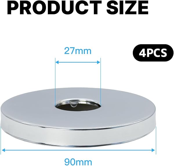 Hugwish Rosace Mitigeur Douche Acier Inoxydable (3/4) Ø 27 mm x Ø 90 mm x hauteur 10 mm 4pcs, Rosace Robinet, Garniture Pour Robinet De Douche Muraux (4, 90x10mm Argent) - 2