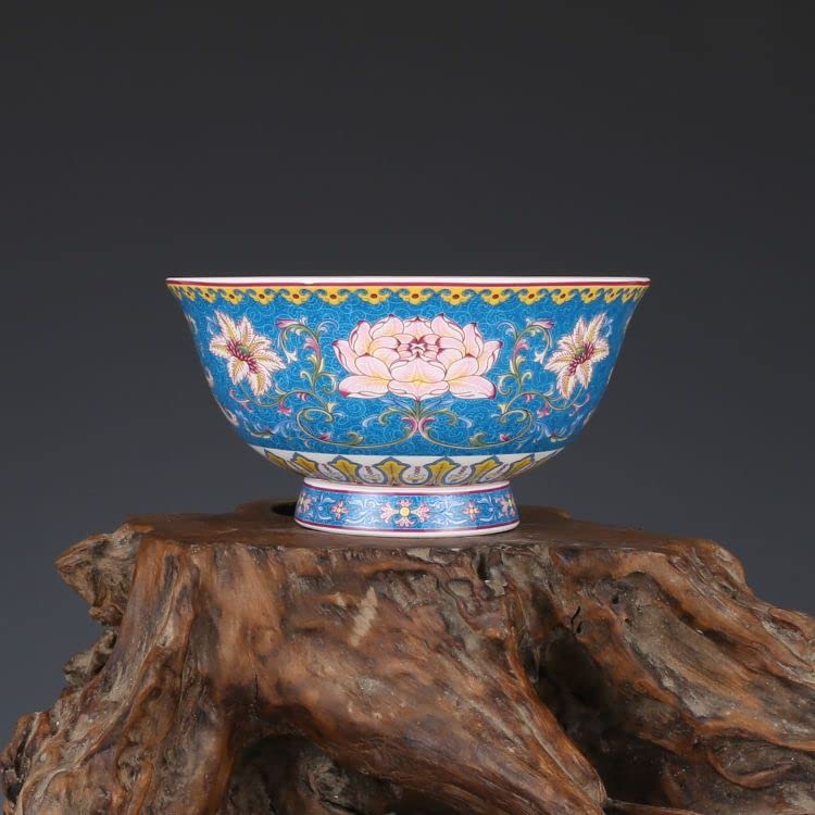 Cuenco de loto antiguo de 15,5 cm dinastía Qing para decoración de salones y mesas de té
