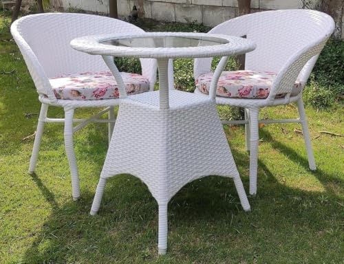 Image of 2+1 Outdoor Indoor Patio Set Bistro Set Rattan Patio Set Lawn Balcony Hall Outdoor Garden Chair Table Set (White & Multicolor)