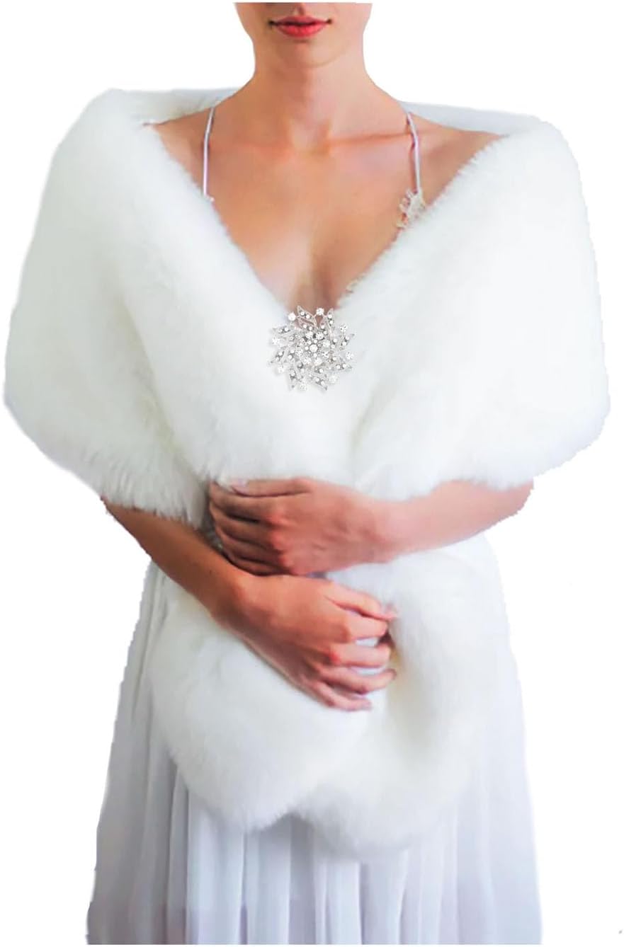 Women's Wedding Faux Fur Shawl and Wrap Bridal Fur Stole Fur Scarf for Bride and Bridesmaids