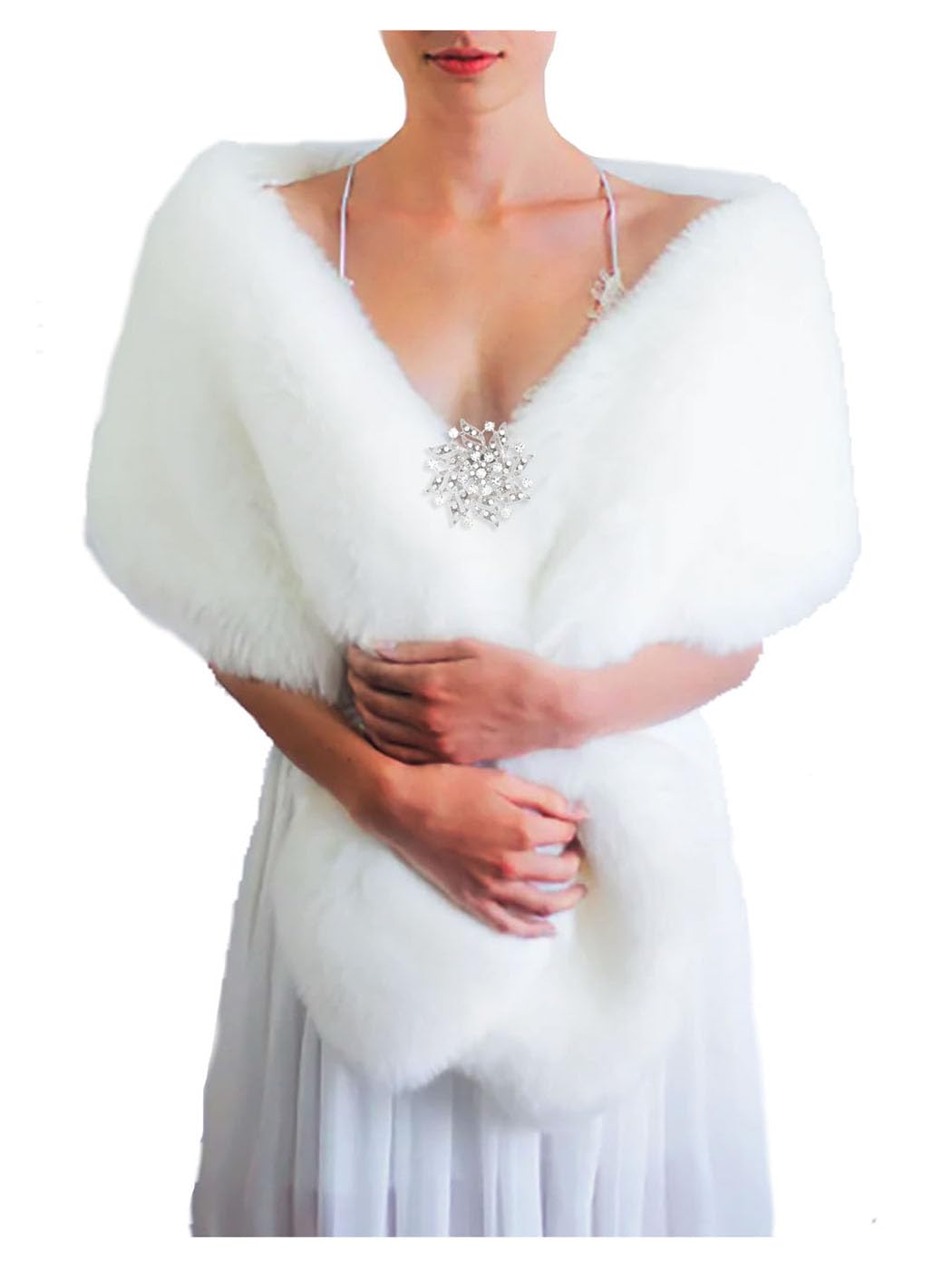 Women's Wedding Faux Fur Shawl and Wrap Bridal Fur Stole Fur Scarf for Bride and Bridesmaids