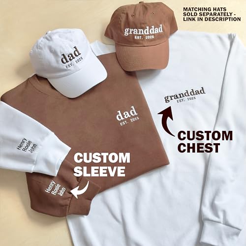 WEAR PHYSIQUE Father's Day Sweatshirt, Custom Embroidered Dad Sweatshirt, Matching Custom Grandpa Crewneck, First Father's Day, Daddy Shirt, Personalized Date and Name Sweater, New Grandparent Sweater2