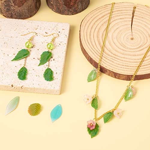 Craftdady 50Pcs Green Plastic Leaf Theme Charms Gradiant Vein Texture Lotus Leaves Charms Beads With Hole For Summer Spring DIY Jewellery Making - Image 3
