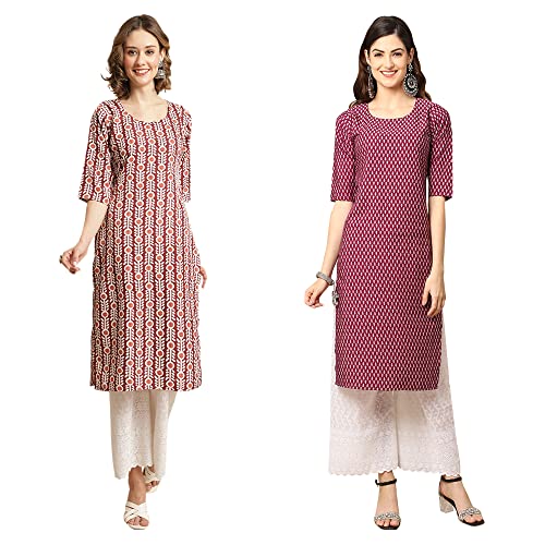Image of Pinkmint Women's Crepe Digital Print Straight Kurta [Pack of 2]