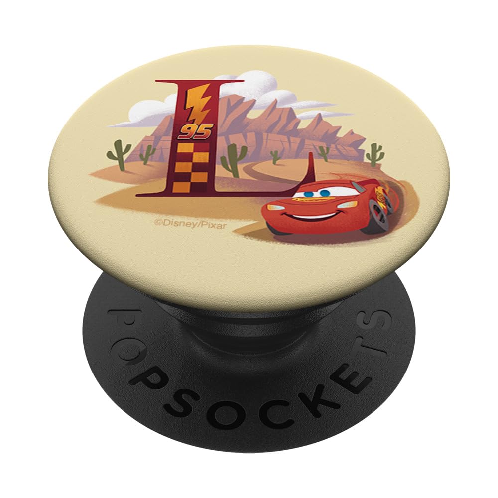 Disney & Pixar Alphabet Monogram Letter L Lightning McQueen PopSockets Swappable PopGrip, Black