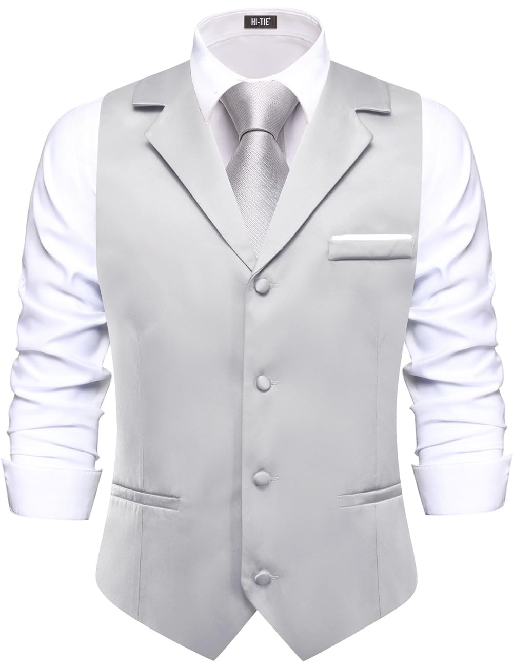 Hi-Tie Men's Suit Vest Business Casual Waistcoat with 3 Pockets for Wedding or Tuxedo Vest V-Neck