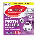 Acana Hanging Moth Killer & Freshener, 8 Pack - Lavender Fragrance, Natural Oils - for Wardrobes - Protects Clothing & Bedding - Each Lasts Up to 3 Months