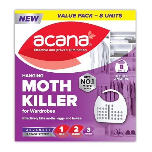 Image of Acana Hanging Moth Killer & Freshener, 8 Pack - Lavender Fragrance, Natural Oils - for Wardrobes - Protects Clothing & Bedding - Each Lasts Up to 3 Months