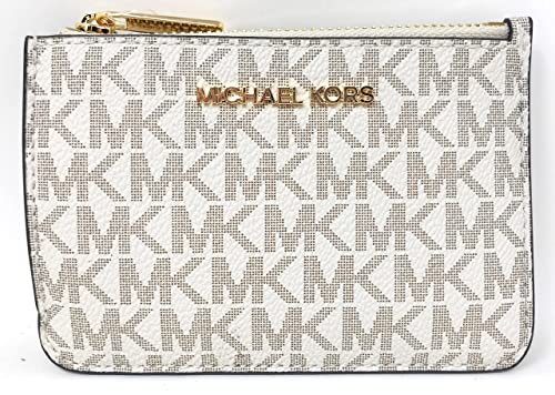 Michael Kors Jet Set Travel Small Top Zip Coin Pouch With Id Holder - Pvc Coated Twill (Vanilla) #TOP7