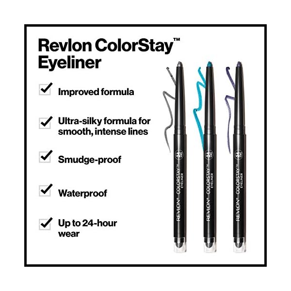 REVLON-ColorStay-Pencil-Eyeliner-with-Built-in-Sharpener-Waterproof-Smudgeproof-Longwearing-Eye-Makeup-with-Ultra-Fine-Tip-201-Black-001-oz Revlon ColorStay Pencil Waterproof Eyeliner, Smudge-Proof, Eye Makeup with Built-In Sharpener, Packaging May Vary, 201 Black, 0.01 Oz