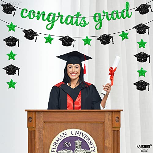 Image of Glitter Congrats Grad Banner - 10 Feet, Pre-Strung | Green Graduation Decorations 2026 | Congratulations Banner | Congratulations Graduation Banner 2026 | Graduation Party Decorations - KatchOn