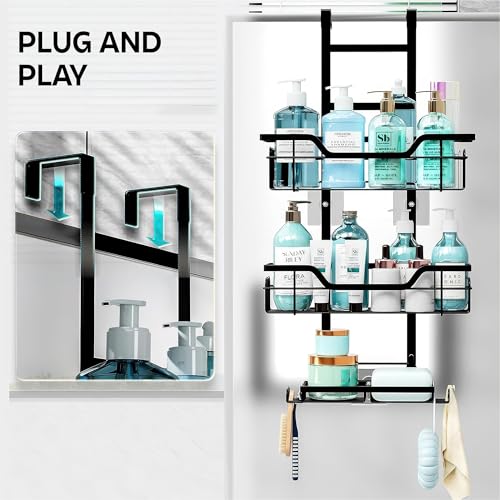 Image of amazon basics Hanging Shower Caddy for Bathroom | Bathroom Organiser Without Drill | Bathroom Accessories Storage Organizer