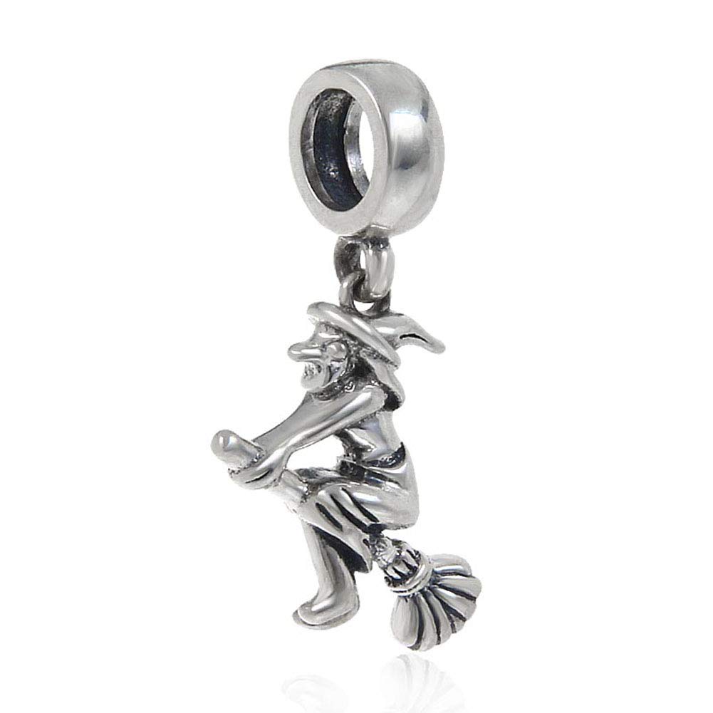 YiRong JewelryAbalorio de bruja de plata de ley 925 para Halloween, con diseño de escoba y luna para pulsera Pandora