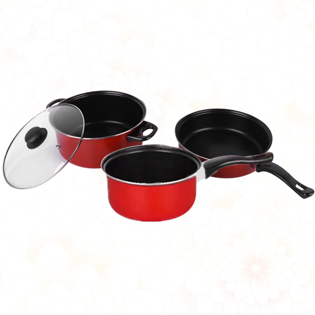Hemobllo Set Pentole 3 Pezzi in Ghisa Manico Plastico, Batteria da Cucina Antiaderente per Uso Quotidiano in Casa, Utensili da Cucina per Casalinghe