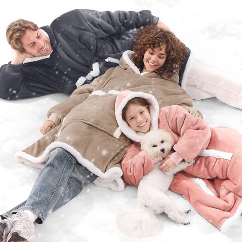 JOYWOO Nude Wearable Blanket Hoodie,Oversized Cat Lovers Sweatshirt Blanket for Adult, Birthday Gifts for Women Mom Grandma,Cozy Sherpa Hooded Blanket with Giant Pocket Winter Gifts,Nude Standard