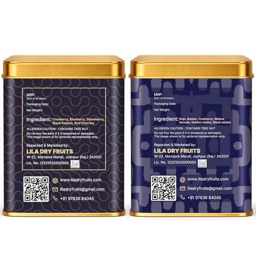 Image of LILA DRY FRUITS Mewa Mix Dry Fruits & Berries Mix Combo Pack 250 g x 2 | Almonds Cashews Walnuts Raisins Cranberry Blueberry Strawberry Cherry Healthy Snack Trail Mix Gift Pack Perfect for Gifting