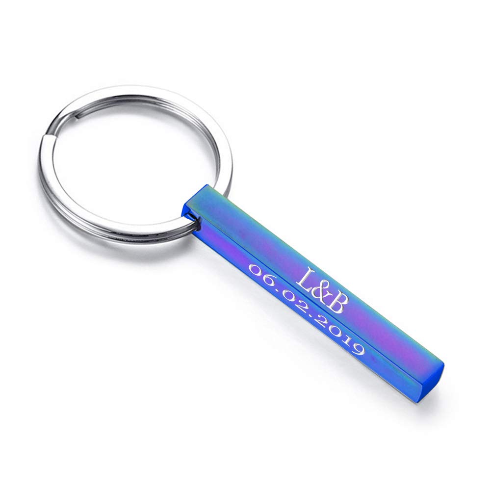 BBX JEWELRY Free Engraving Custom Vertical Cuboid Bar Keychain Stainless Steel Key Chain Ring for Couples Best Friends