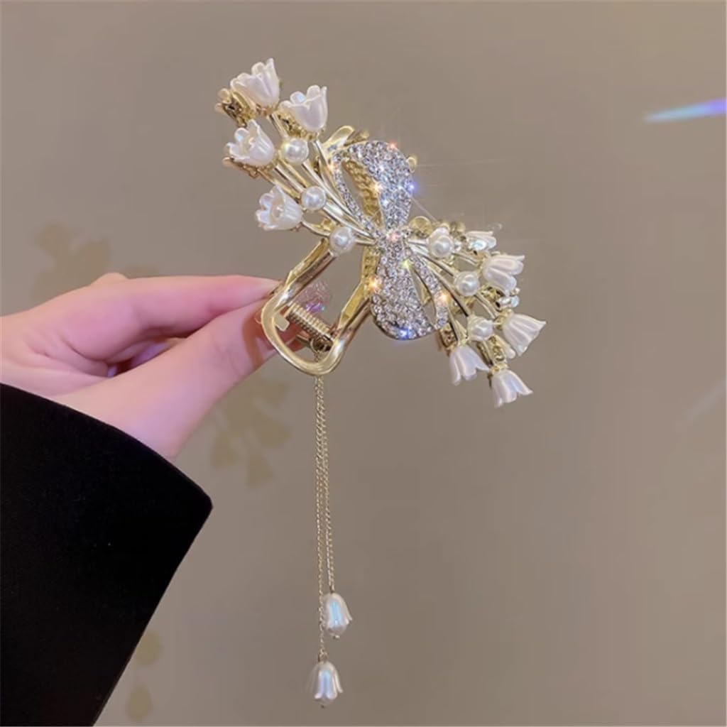 Ancient Bell Orchid Flower Hair Clip Back of Fairy Grab Clip Plate Hair Shark Clip Headdress National