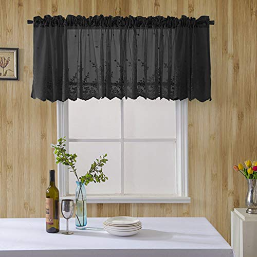 Ciieeo Short Curtain Lace Trim Semi- Sheer Kitchen Curtain Window Lace Trim Semi- Sheer Rod for Small Window Bathroom (130x41cm) - Image 4