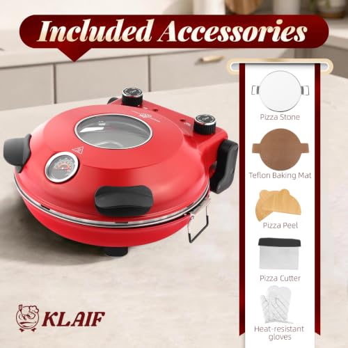 Image of KLAIF 12 inch Electric Countertop Pizza Oven Indoor, LMR-Red