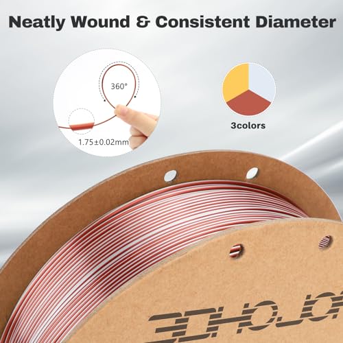 Image of 3DHoJor Silk PLA Filament 1.75mm Gold Silver Copper Triple Color PLA 3D Printer Filament 3 in 1 Coextrusion 1KG Spool(2.2lbs) 3D Printing Filament Dimensional Accuracy + /- 0.03mm