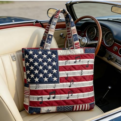 Bolso Tote Acolchado con Estampado Floral y Bandera Americana miniatura 2