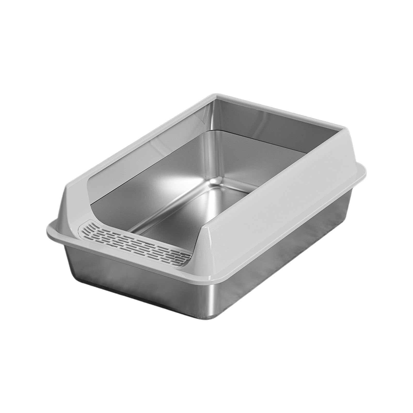 Stainless Steel Cat Litter Box, Stainless Steel Litter Tray with Semi Closed Spoon, Metal Cat Litter Tray with Tall Sides Large for Bedroom Apartment