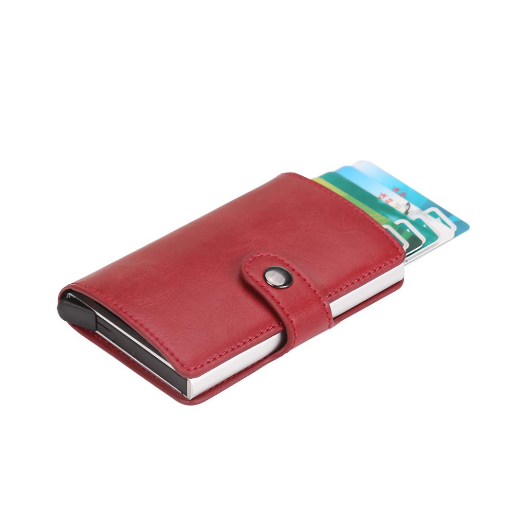 AINAAN Credit Card Holder Slim Wallet Front Pocket Protector Pop up Design Aluminum Up to Hold 7, Latest Model, Red