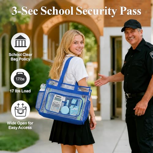 Image of PACKISM Clear Tote Bag for School - Large Heavy Duty Clear Tote for Girls | See Through PVC, Wide Zipper Opening, Front Pocket Keeps Essentials Visible for Students, Class, Work, Daily Carry, Age 12+