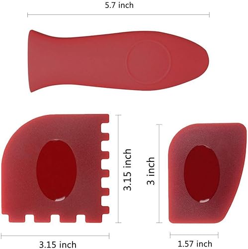 Miniatura 3 de 2 cubiertas de silicona con mango caliente, 2 raspadores de plástico para parrilla, 2 raspadores de sartén de plástico para sartenes de hierro