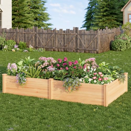 Image of Raised Garden Bed for Outdoor, 8x4 Ft Wood Garden Bed with 15 Inch Depth for Flowers /Vegetables /Herbs in Backyard Patio Outdoor, Open Base Bottom Planter Box