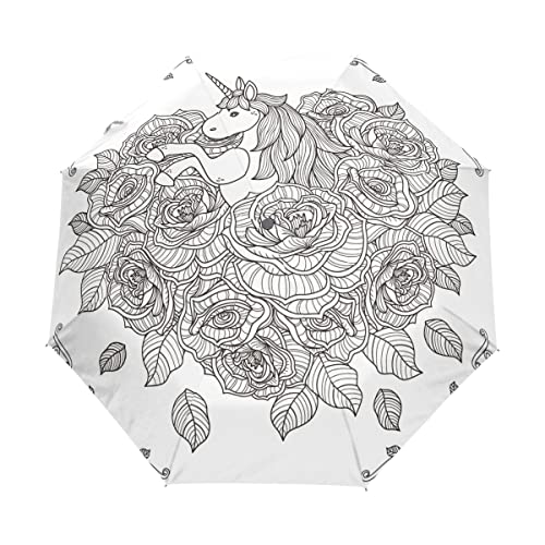 Parapluie pliable licorne robuste et élégant avec ouverture automatique pour femme