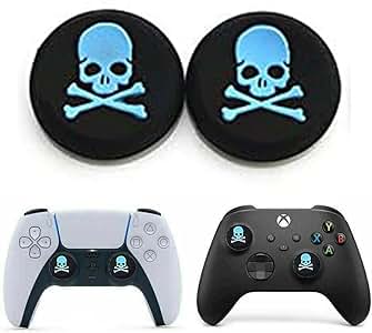 2pcs Blue Skull & Cross Bones Silicone Rubber Analog Thumb S