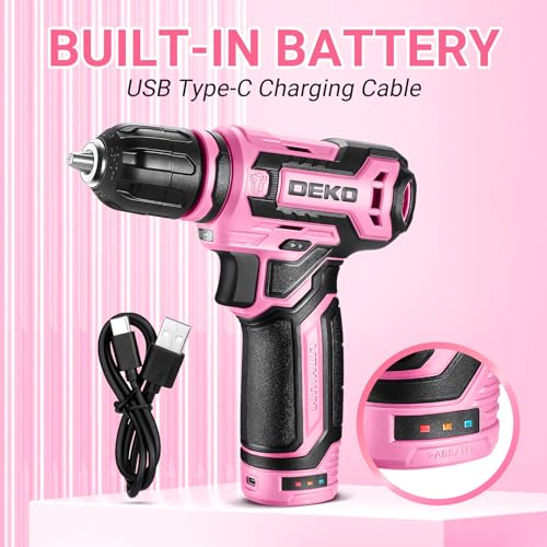 DEKOPRO 12V Pink Power Drill Set